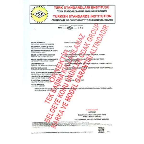 TSE Certificate of Conformity